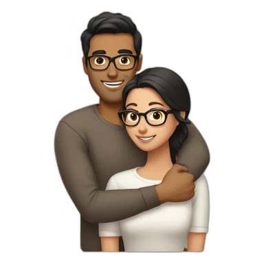 Brown Guy with black hair no glasses and long brown bun hair with glasses Woman hugging sticker