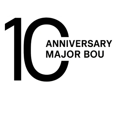 Minimalist 10th anniversary logo for Major Bou with a sleek black and white design sticker