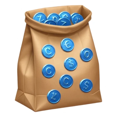 blue coins inside a brown bag  sticker