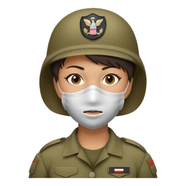 woman soldier with hair style wearing mouth mask sticker