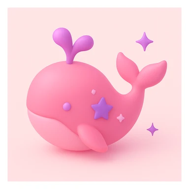 3D style magic whale with sparkles, pink and purple colors sticker