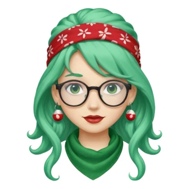 girl with long curly peppermint green hair and single-color bandana and glassess and earring sticker