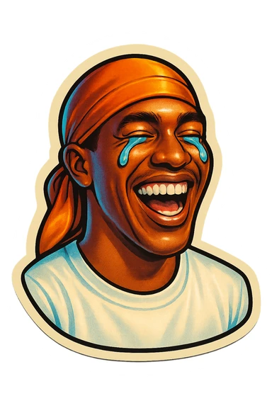  laughing crying
make his shirt white
make him smile
Change His durag To orange sticker