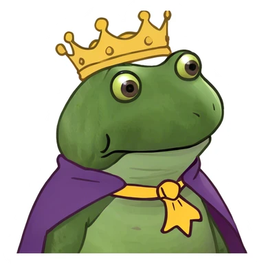 bufo the king wearing a purple cape and gold crown sticker