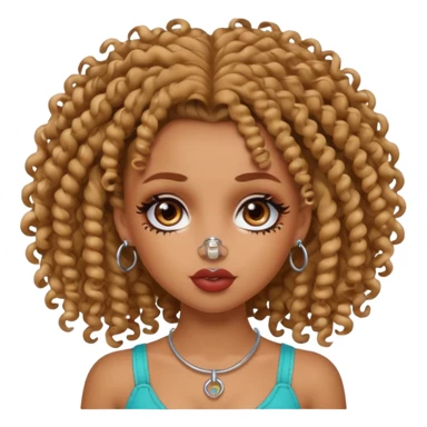 pretty bratz baddie, curly head, tan skin, nosering and septum piercing sticker