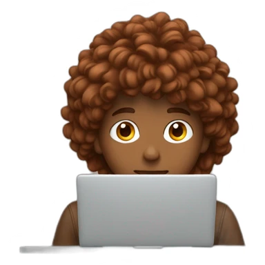 Young man behind a laptop hair chestnut color sticker