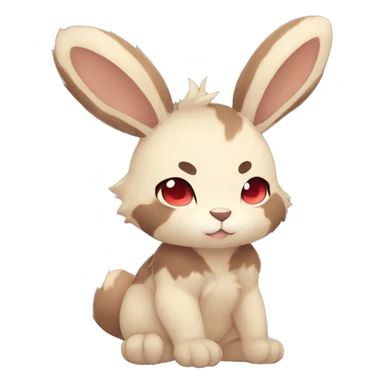Cute, Chibi, Kemono-style, Anthro, Fur-Sona, Dark-Brown, Normal-type-Ground-type Tan-Rabbit-Fakémon with Dark-Red eyes, beige belly, beige paws, beige feet, beige freckles, full body sticker