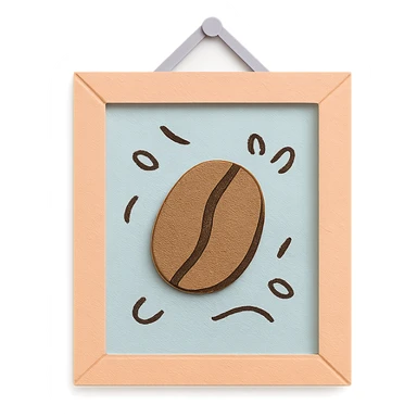 coffee shop wall art frame with coffee bean doodle, soft pastel colors, hand-drawn style sticker