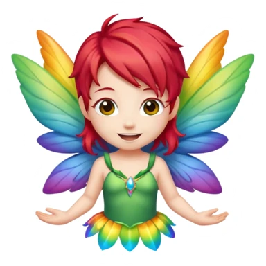 fairy with red hair, rainbow wings, happy, chibi full body sticker