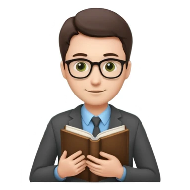 The teacher has a book in his hand and a green board behind him. sticker