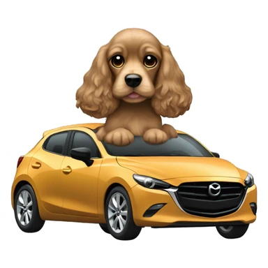 Light brown Cocker Spaniel driving a Black Mazda 2 car sticker