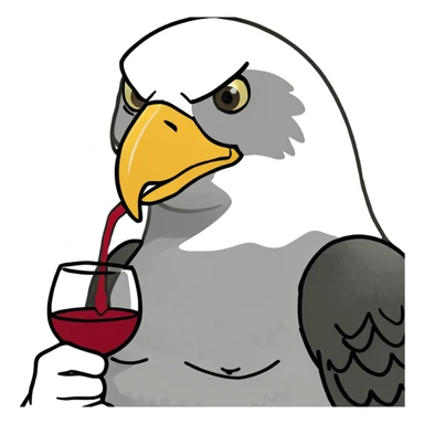 Eagle with the word Thirsty Thorpies on her chest drinking wine sticker