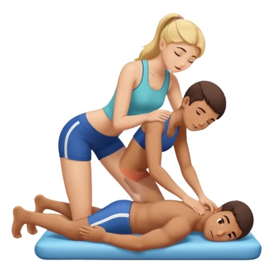 Girl giving a boy a massage on the quadriceps sticker