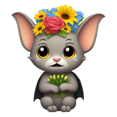Tabby bat with bunch of flowers apologizing sticker