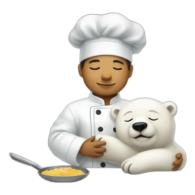 Man Chef filipine black stand with baby polar bear sleeping to back him sticker