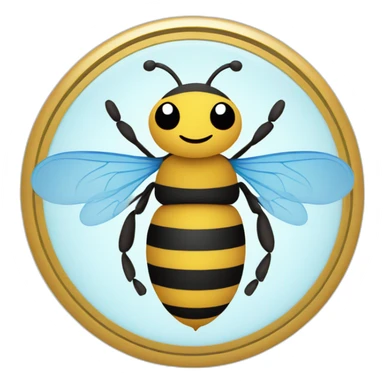 a bee, surrounded by a blue circle sticker