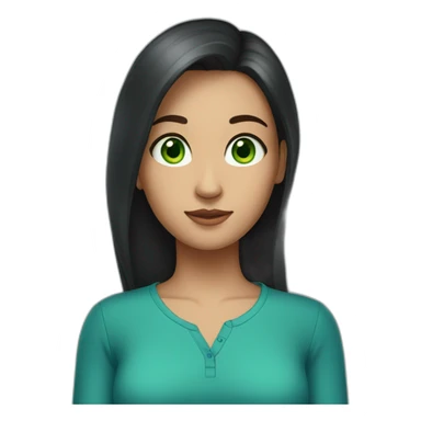 tall girl with dark long hair, green eyes, blue shirt sticker