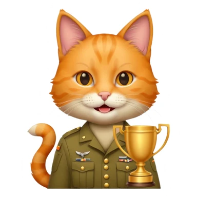 happy soldier cat with a trophy sticker