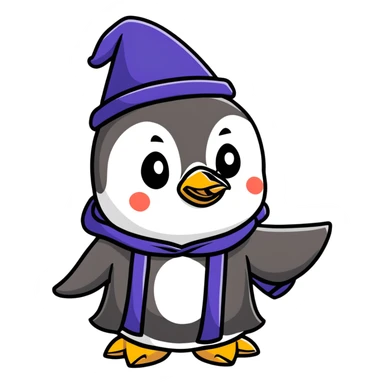 cute penguin wizard casting a spell sticker