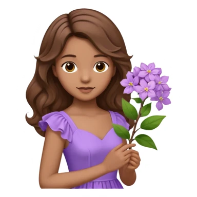 Menina parda/branca de cabelo ondulado castanho partido de lado com uma flor lilás e vestido lilás sticker