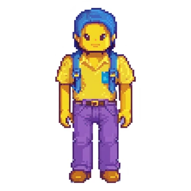 Steve from Minecraft, blocky character with blue shirt and purple pants sticker