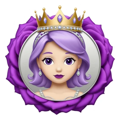 Purple rose flower, silver circle plaque, silver tiara sticker