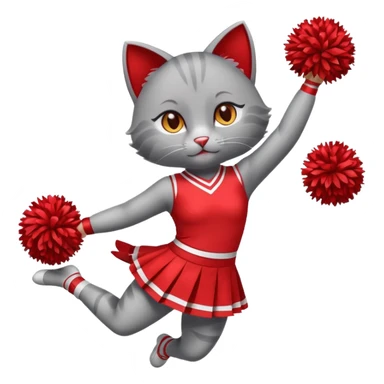 A sleek grey cat cheerleader twirling pom-poms with confident energy. sticker
