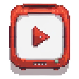 YouTube logo, pixel art style, retro, red and white, low-res icon sticker