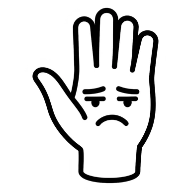 modern and clear line art emoji of a hand with back facing forward and fingers slightly open, with a slightly sarcastic facial expression, symbolizing 'nah' sticker