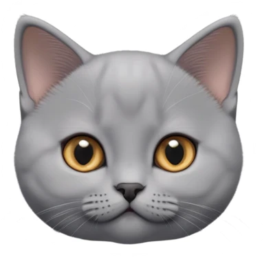 cinematic-cute-british shorthair-kitten cat-portrait-emoji,-head-tilted-playfully-and-inquisitively,-sleek-solid-grey-fur,-simplified-yet-adorable-features,-highly-detailed,-glowing-with-a-warm,-friendly-glow sticker