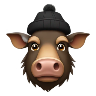 fullface brown boar tired of life with a black winter hat sticker