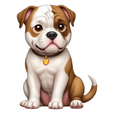 cinematic-[american bulldog]-realistic-full-body-sitting-emoji,-tail-resting-loosely-beside-its-paws,-head-tilted-dramatically,-sleek-[brown]-fur,-simplified-yet-realistic-focused-features,-highly-detailed,-glowing-with-an-almost-sarcastic-glow sticker