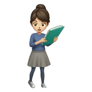 Brunette girl angrily throwing books away sticker