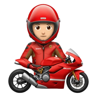 biker with red ducati full face helmet and red ducati suit sticker