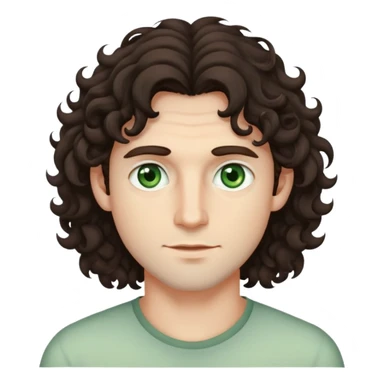 man with medium-long curly dark brown hair and pale green eyes sticker