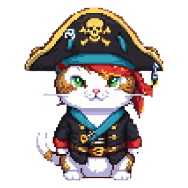 Skibidi cat dressed as a pirate in a Vietnam War setting sticker