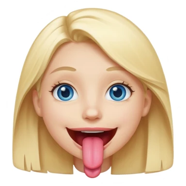 a smiley face with tongue out just a little bit, blue eyes and blonde hair sticker