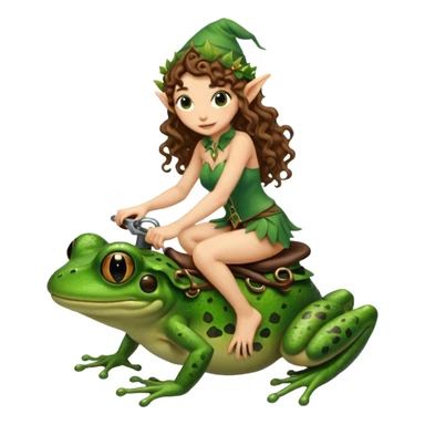 tiny forest elf long curly brown hair tattoos riding frog sticker