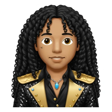 Rick James with long black curly hair, black sequin outfit sticker