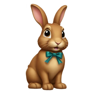 Brown rabbit wearing a bow sticker