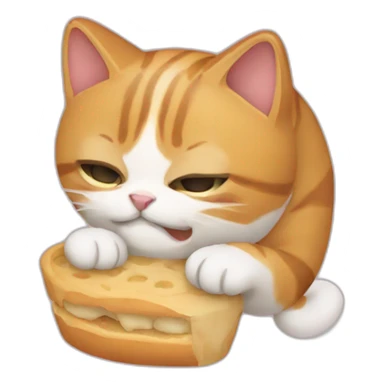 Un chat qui mange une du pain sticker
