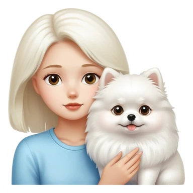 Girl looks at WHITE white Pomeranian dog sticker