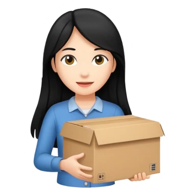 long black haired woman holding cardboard box sticker