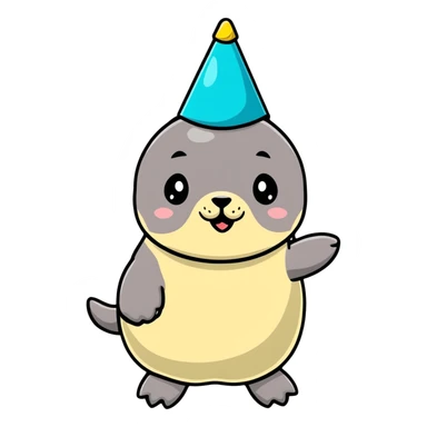 A cute seal wearing a colorful party hat, similar to a sustainable fuel plant logo sticker