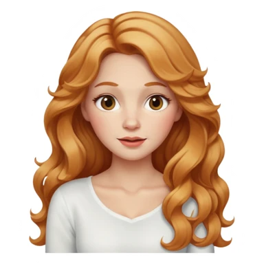 white adult woman with strawberry blonde super long wavy hair, white top, blushed cheeks sticker