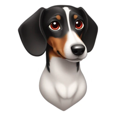 Dachshund black,  white eyes and nose, red collar sticker