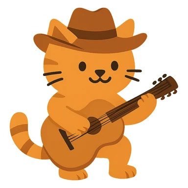 flat toon orange cowboy cat strumming an acoustic guitar  sticker