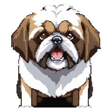 shih tzu dog with an angry expression, furrowed brows, small snout, long fur, tiny paws, growling sticker