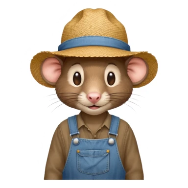 farmer rat in denim overalls with a straw hat sticker