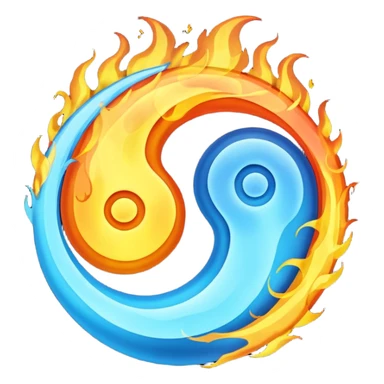 The fire and water emojis are in the form of the yin-yan symbol in front of a completely black background. sticker